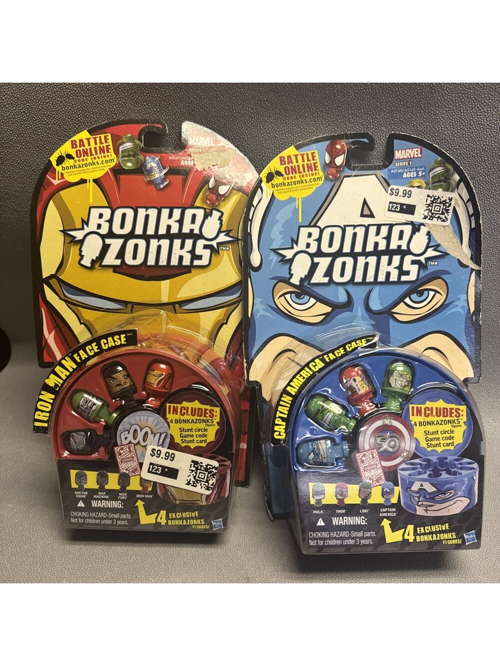 BONKAZONKS SERIES 1 MARVEL Captain America Iron Man Face Case 4 pack Shelf Wear